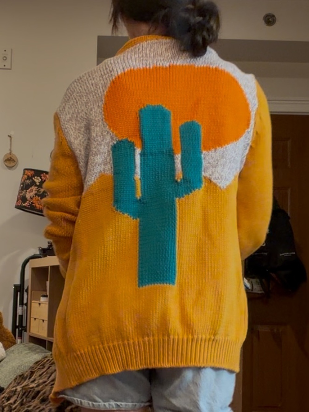 Mustard Yellow Cactus Cardigan Southwestern Western Open Front Sweater